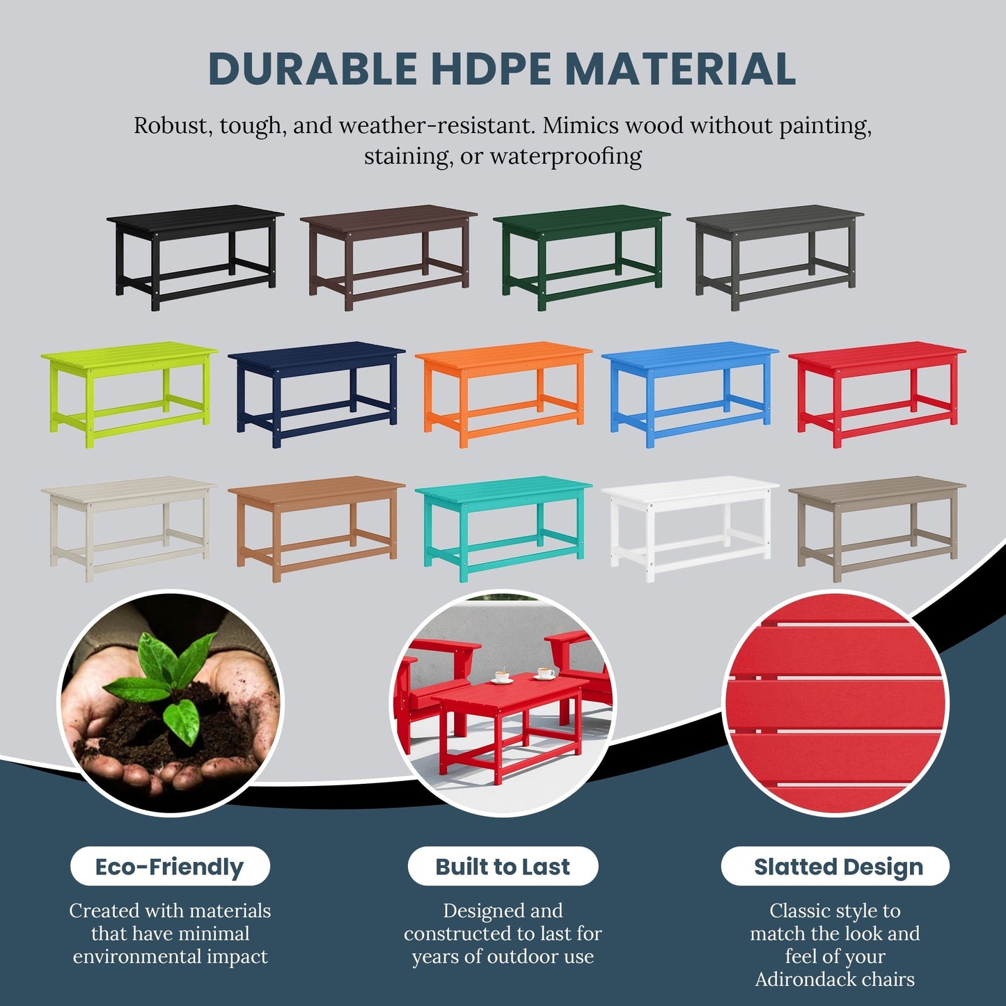 Table basse rectangulaire d'extérieur Polytrends Laguna en PEHD, résistante aux intempéries