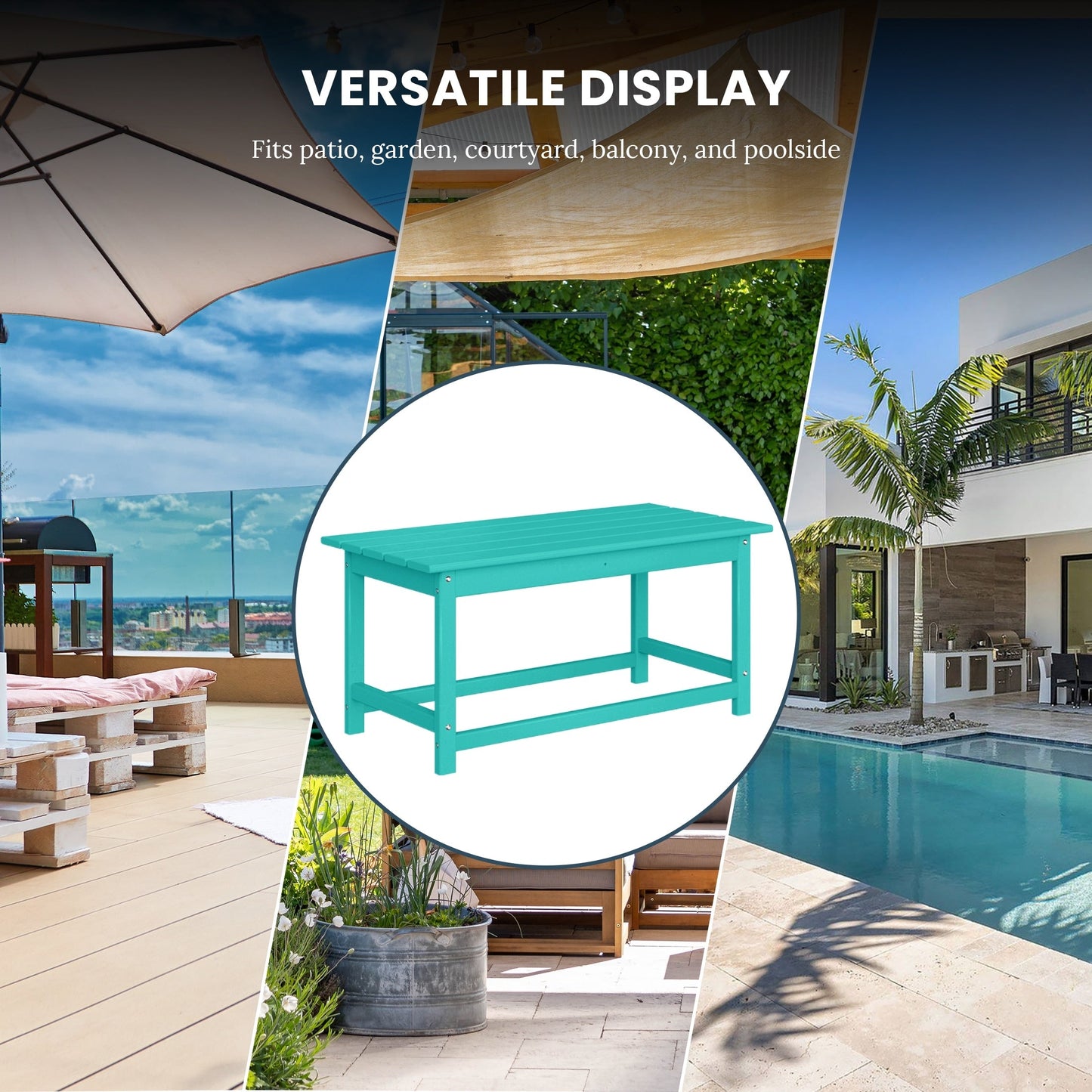 Table basse rectangulaire d'extérieur Polytrends Laguna en PEHD, résistante aux intempéries