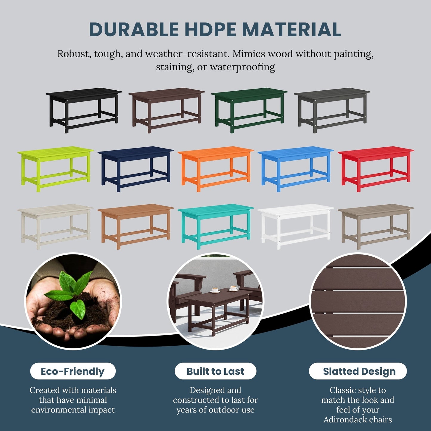 Table basse rectangulaire d'extérieur Polytrends Laguna en PEHD, résistante aux intempéries