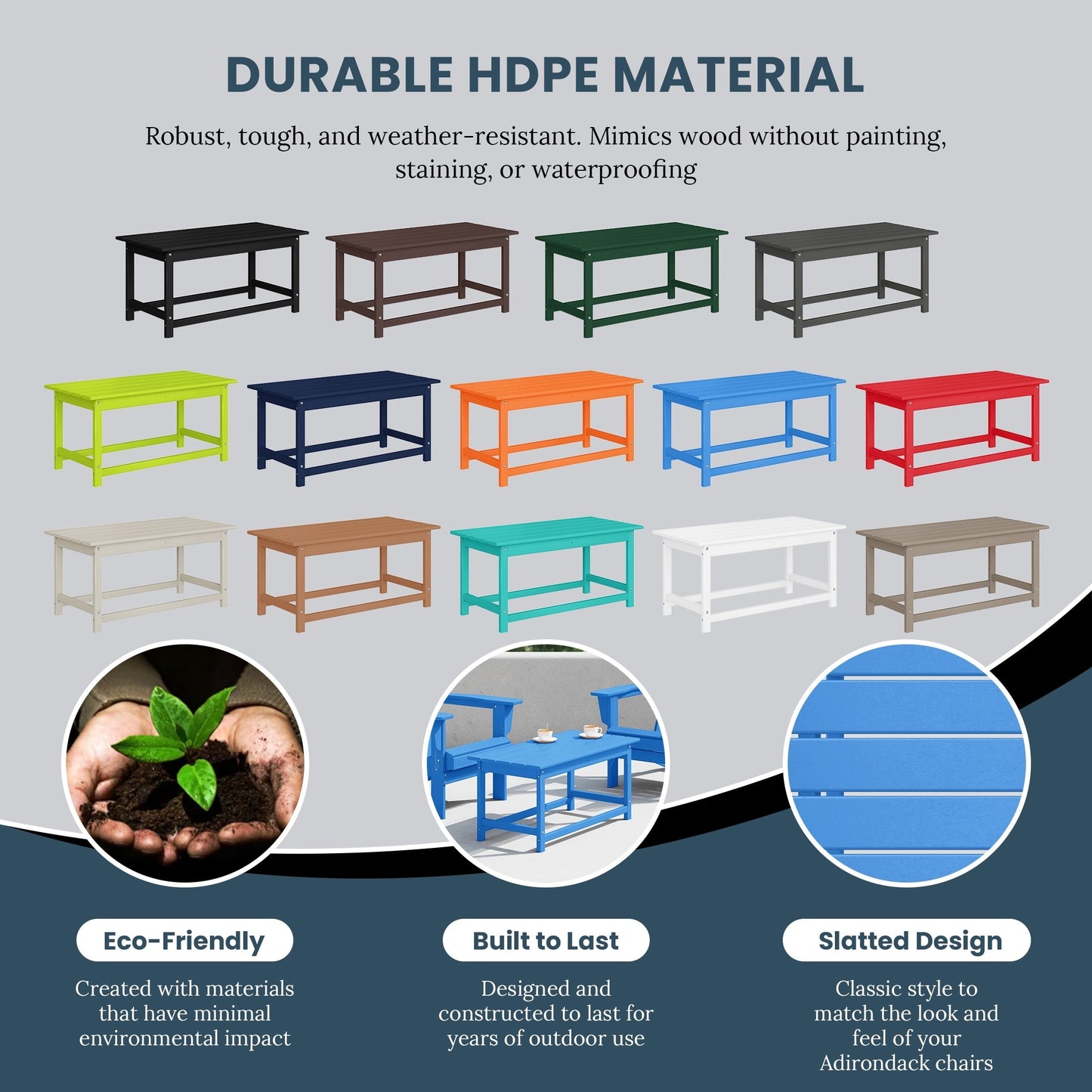 Table basse rectangulaire d'extérieur Polytrends Laguna en PEHD, résistante aux intempéries