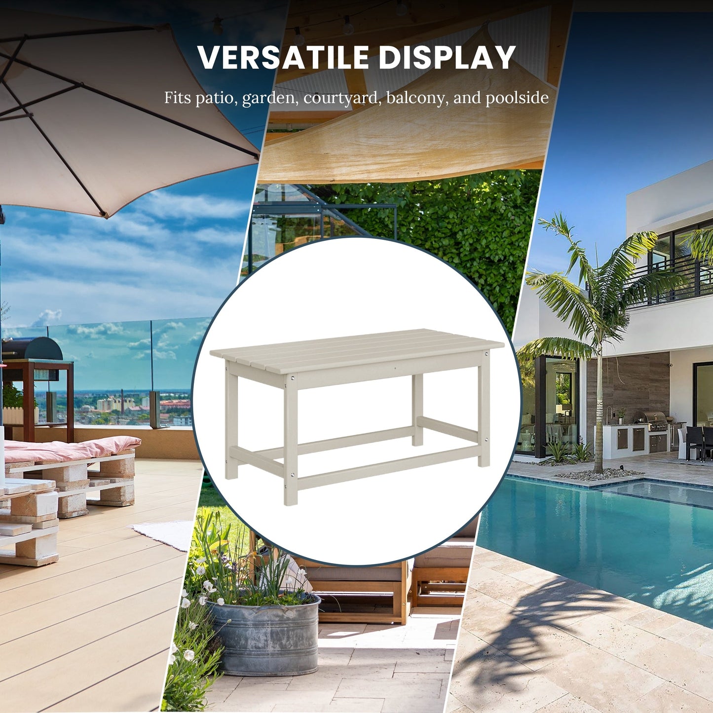 Table basse rectangulaire d'extérieur Polytrends Laguna en PEHD, résistante aux intempéries