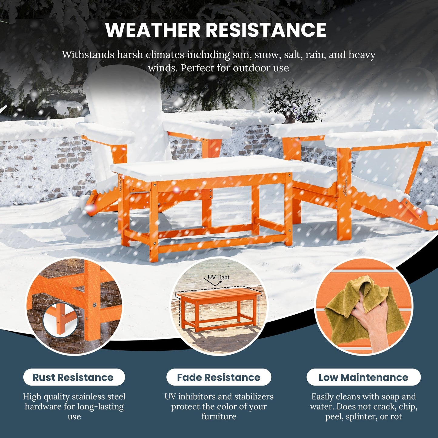 Table basse rectangulaire d'extérieur Polytrends Laguna en PEHD, résistante aux intempéries