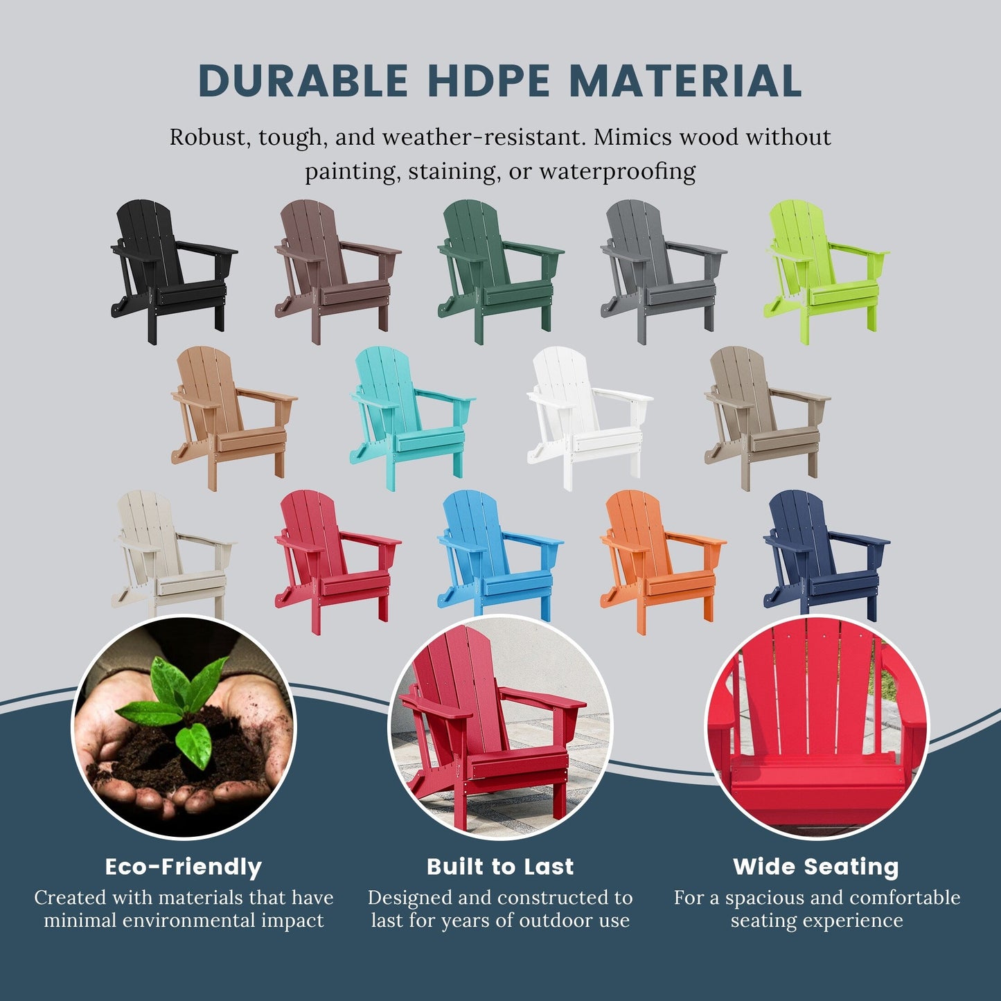 Chaises Adirondack pliantes d'extérieur Polytrends Laguna résistantes aux intempéries (lot de 2)