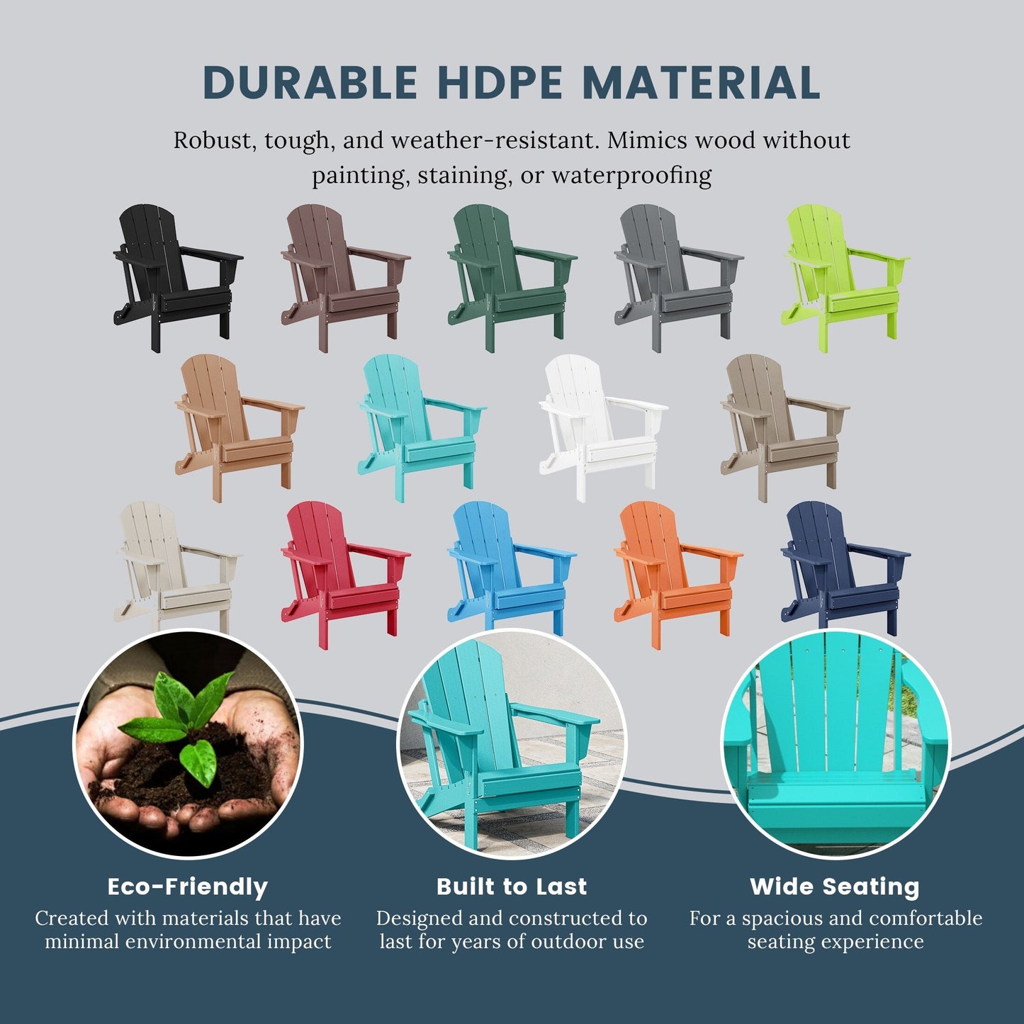 Chaises Adirondack pliantes d'extérieur Polytrends Laguna résistantes aux intempéries (lot de 2)