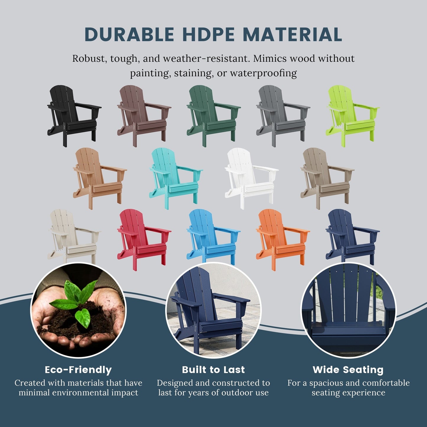 Chaises Adirondack pliantes d'extérieur Polytrends Laguna résistantes aux intempéries (lot de 2)