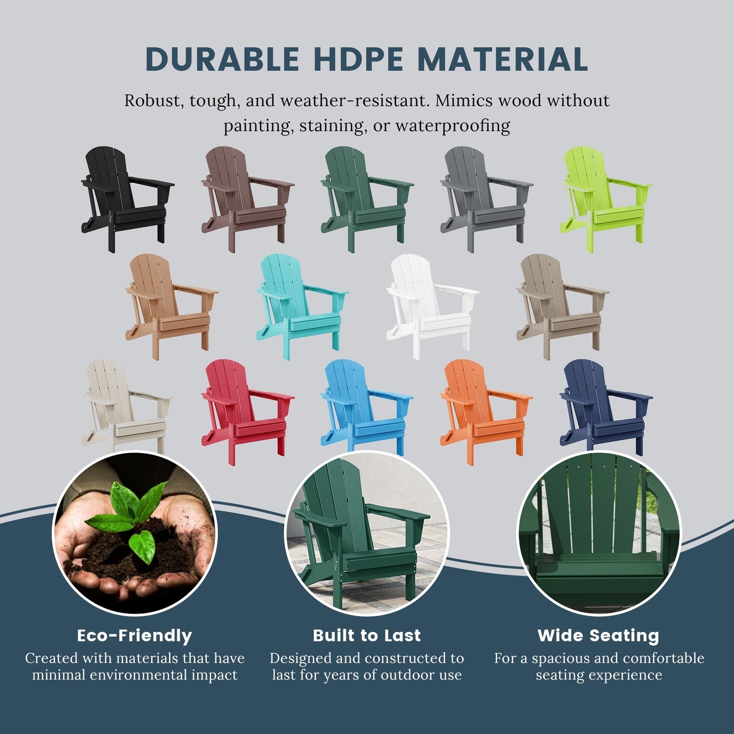 Chaises Adirondack pliantes d'extérieur Polytrends Laguna résistantes aux intempéries (lot de 2)