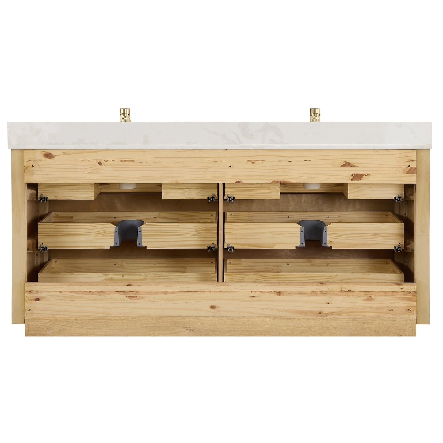 Meuble-lavabo Porto avec plateau en quartz blanc, sans miroir.