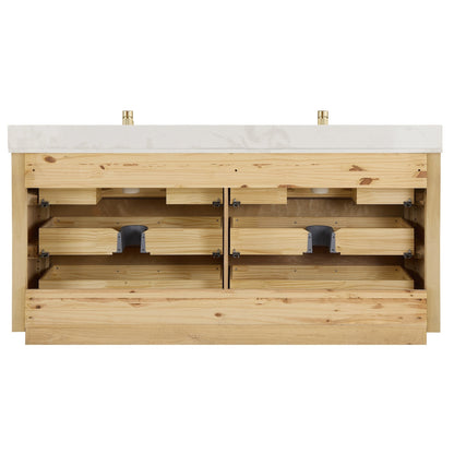 Meuble-lavabo Porto avec plateau en quartz blanc, sans miroir.