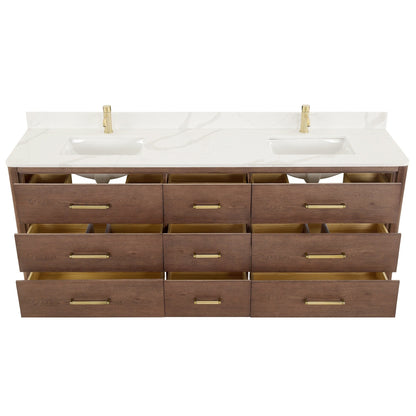 Meuble-lavabo Porto avec plateau en quartz blanc, sans miroir.