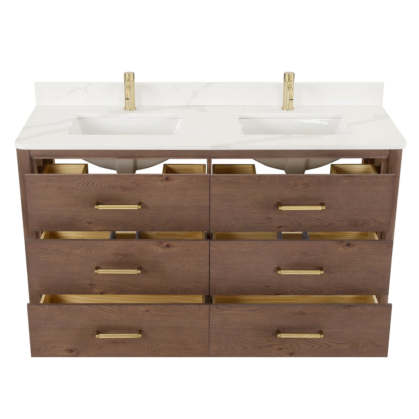 Meuble-lavabo Porto avec plateau en quartz blanc, sans miroir.