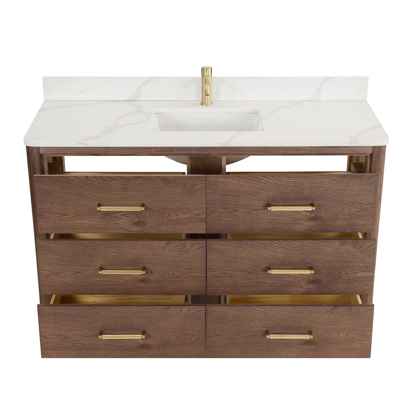 Meuble-lavabo Porto avec plateau en quartz blanc, sans miroir.