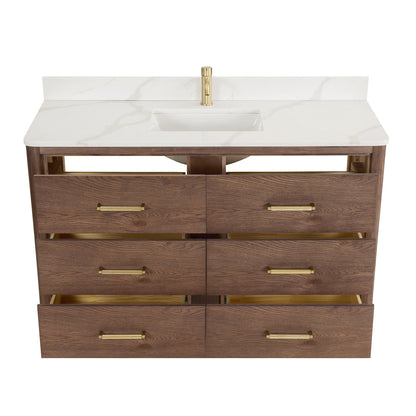 Meuble-lavabo Porto avec plateau en quartz blanc, sans miroir.