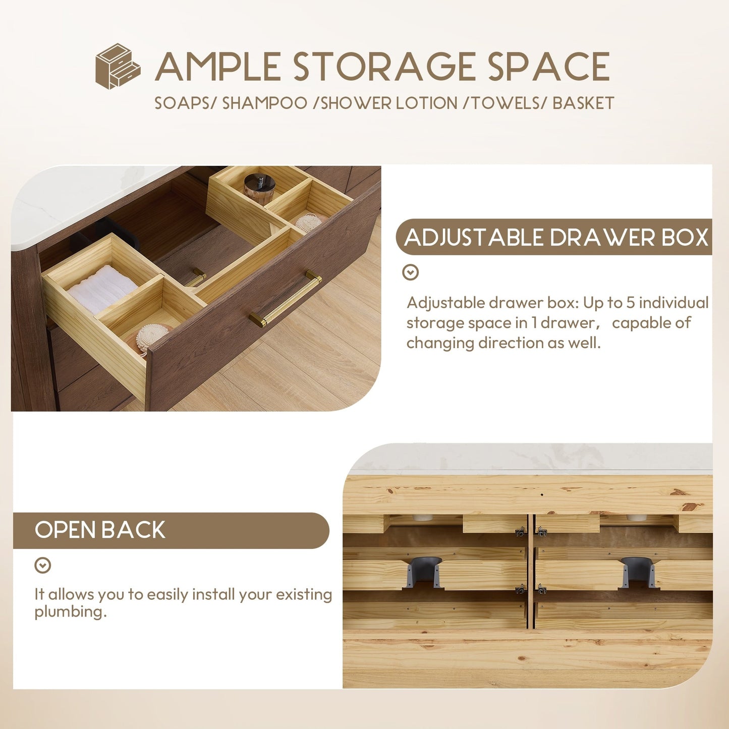 Meuble-lavabo Porto avec plateau en quartz blanc, sans miroir.