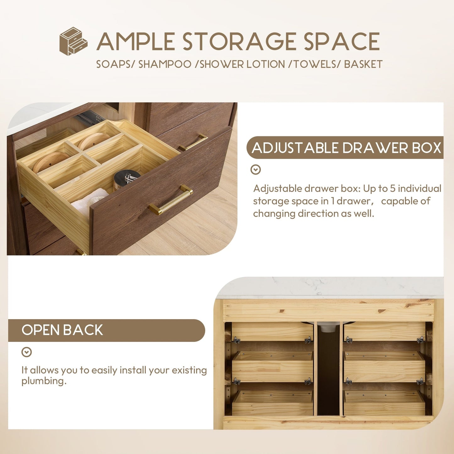 Meuble-lavabo Porto avec plateau en quartz blanc, sans miroir.