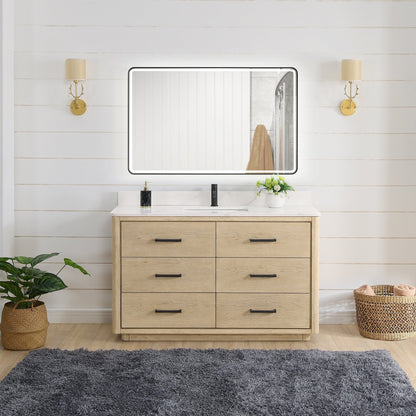 Meuble-lavabo Porto avec plateau en quartz blanc, sans miroir.