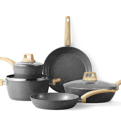 Ensemble de casseroles et poêles antiadhésives, batterie de cuisine en céramique antiadhésive comprenant poêle à frire, casserole, sauteuse et cocotte.