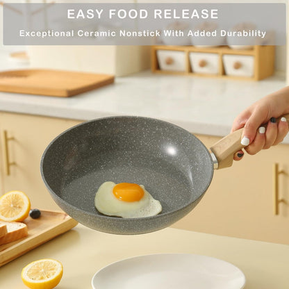 Ensemble de casseroles et poêles antiadhésives, batterie de cuisine en céramique antiadhésive comprenant poêle à frire, casserole, sauteuse et cocotte.