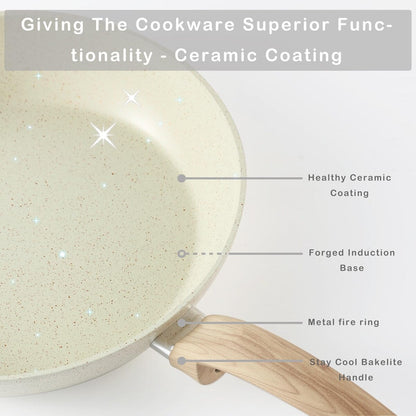 Ensemble de casseroles et poêles antiadhésives, batterie de cuisine en céramique antiadhésive comprenant poêle à frire, casserole, sauteuse et cocotte.