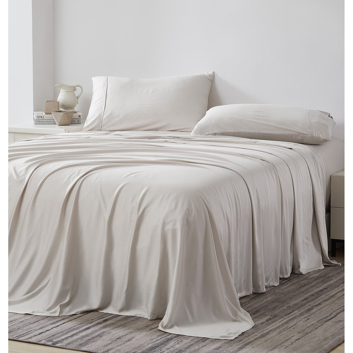 Ensemble de draps 4 pièces de luxe en viscose de bambou 100 % de qualité supérieure, poches extra profondes de 53 cm (21 pouces).