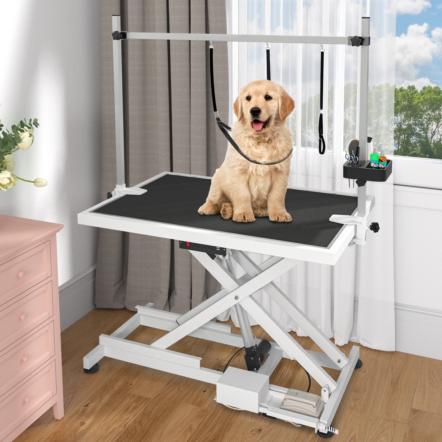 Table de toilettage électrique professionnelle pour grands chiens, robuste et équipée d'un bras de toilettage en aluminium - 127 cm (50 po) de large
