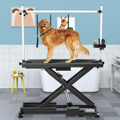 Table de toilettage électrique professionnelle pour grands chiens, robuste et équipée d'un bras de toilettage en aluminium - 127 cm (50 po) de large