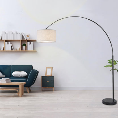 Lampadaire Q-Max 81 en acier, orientable et arqué, avec abat-jour extra large et base en marbre