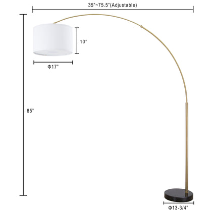 Lampadaire Q-Max 81 en acier, orientable et arqué, avec abat-jour extra large et base en marbre