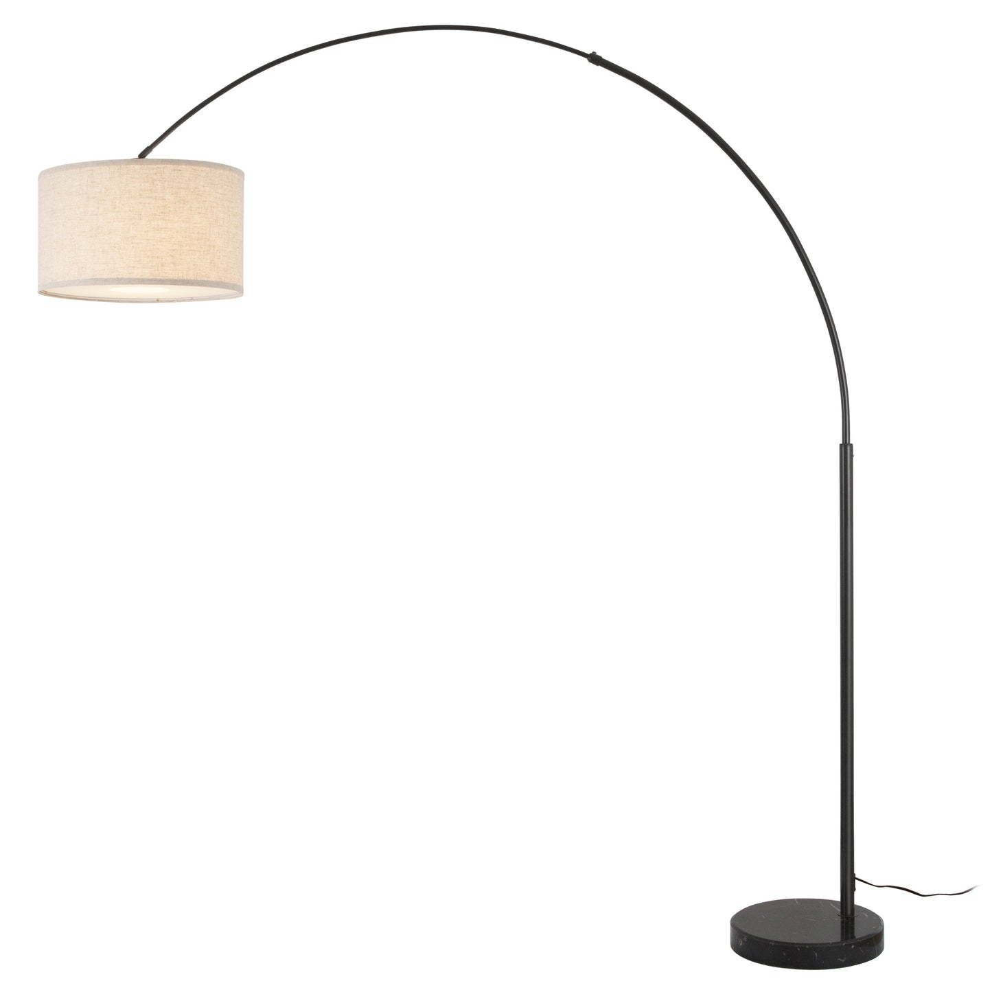 Lampadaire Q-Max 81 en acier, orientable et arqué, avec abat-jour extra large et base en marbre