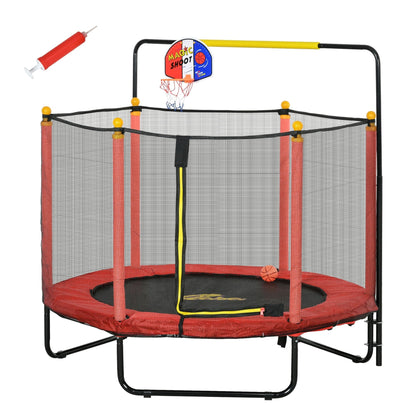 Trampoline Qaba 4,6' pour enfants avec panier de basket, barre horizontale, trampoline d'intérieur 55 pouces avec filet
