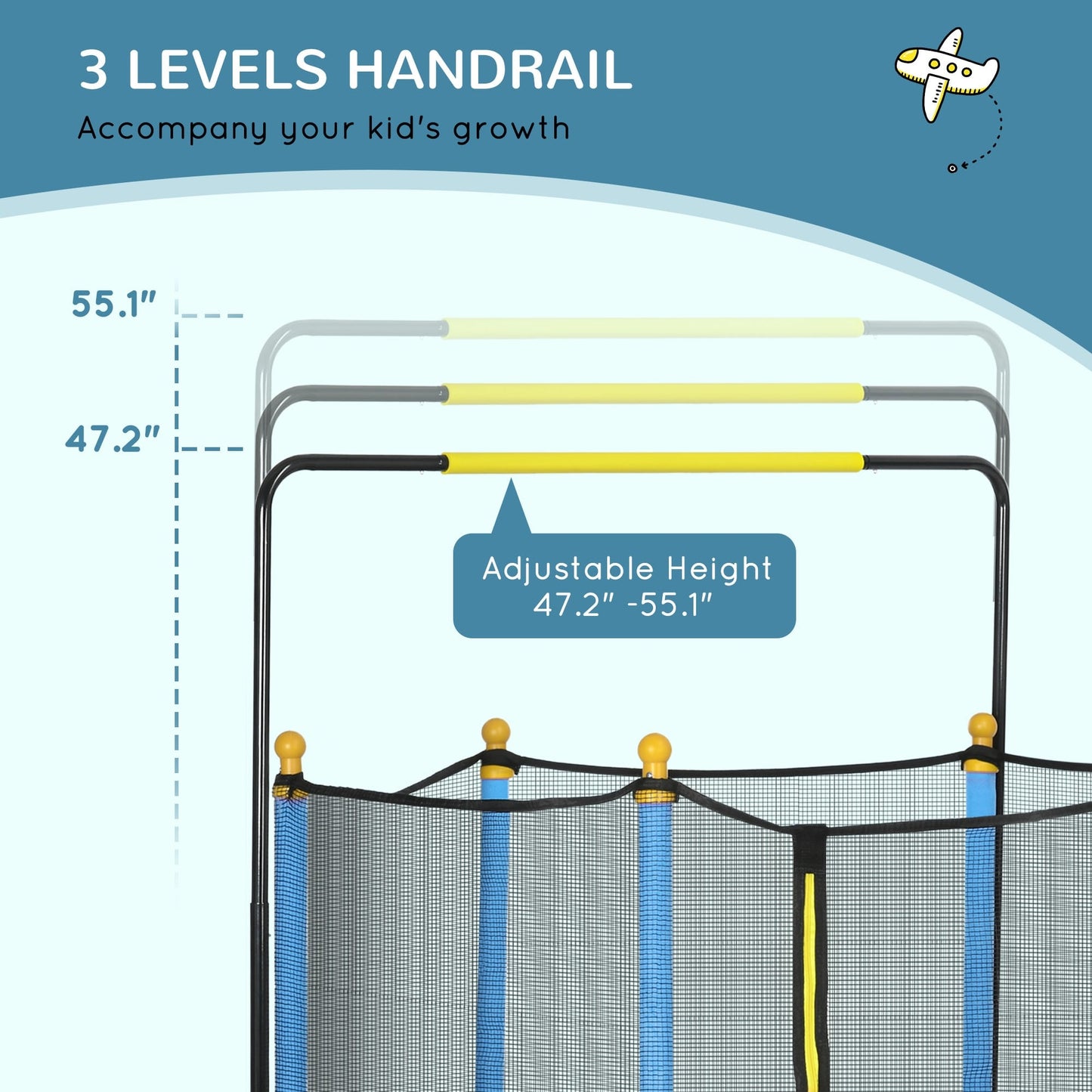Trampoline Qaba 4,6' pour enfants avec panier de basket, barre horizontale, trampoline d'intérieur 55 pouces avec filet