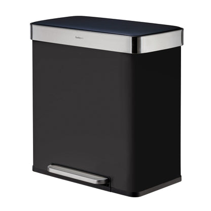 Qualiazero Poubelle rectangulaire à pédale de recyclage 16 gal (8 gal double unité) - Acier inoxydable