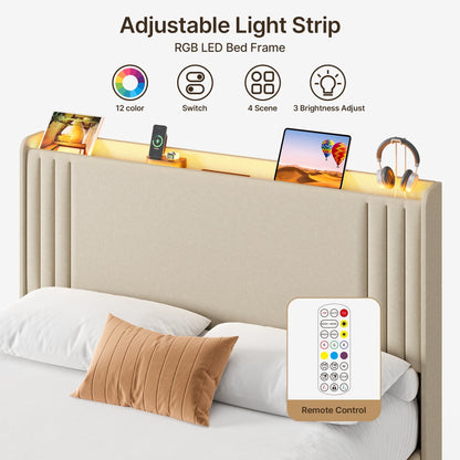 Lit Queen/Full à tête de lit capitonnée à canaux verticaux et dossier à oreilles