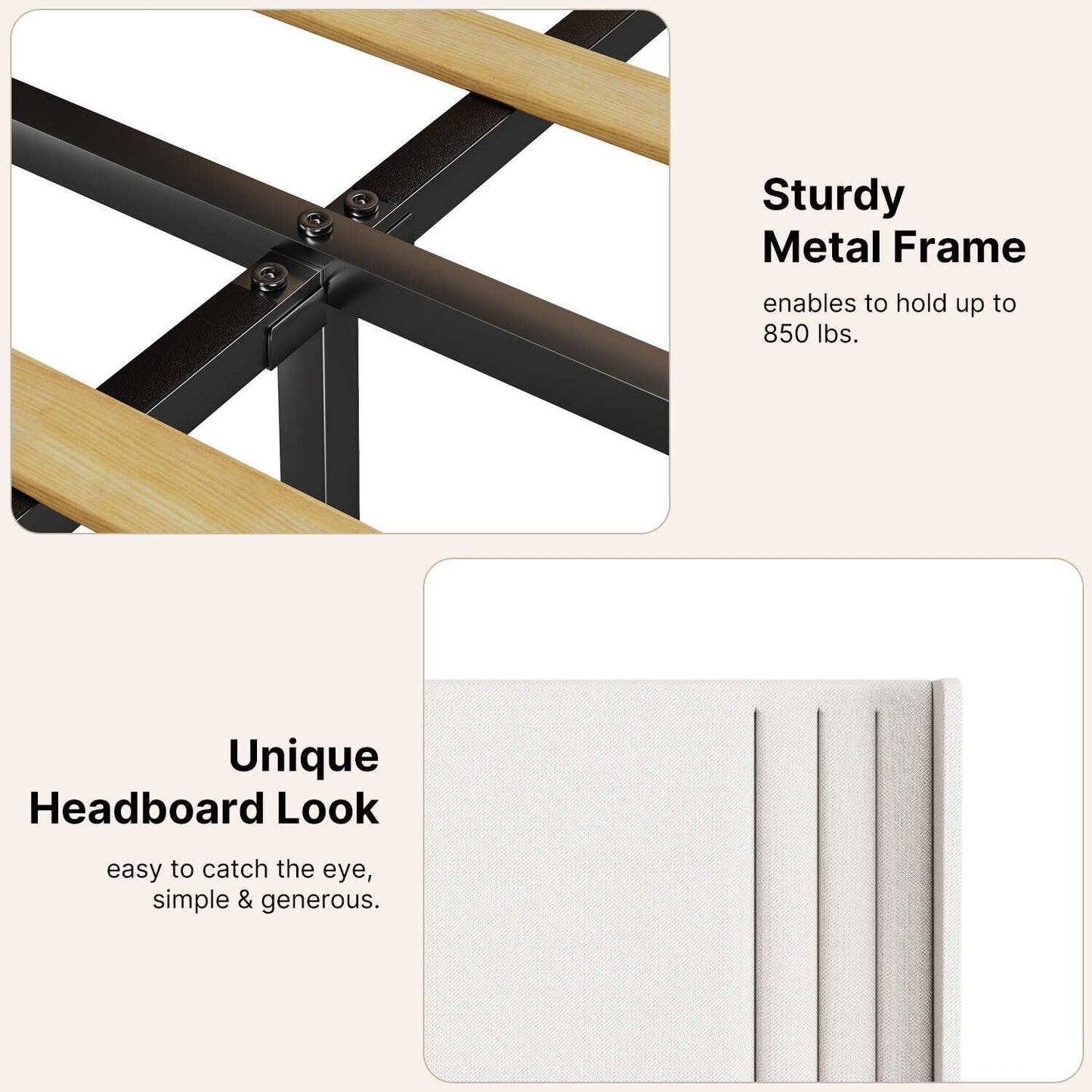 Lit Queen/Full à tête de lit capitonnée à canaux verticaux et dossier à oreilles