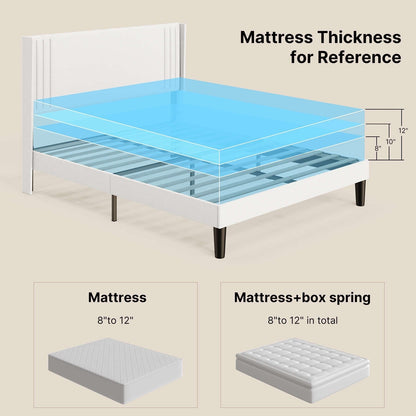 Lit Queen/Full à tête de lit capitonnée à canaux verticaux et dossier à oreilles