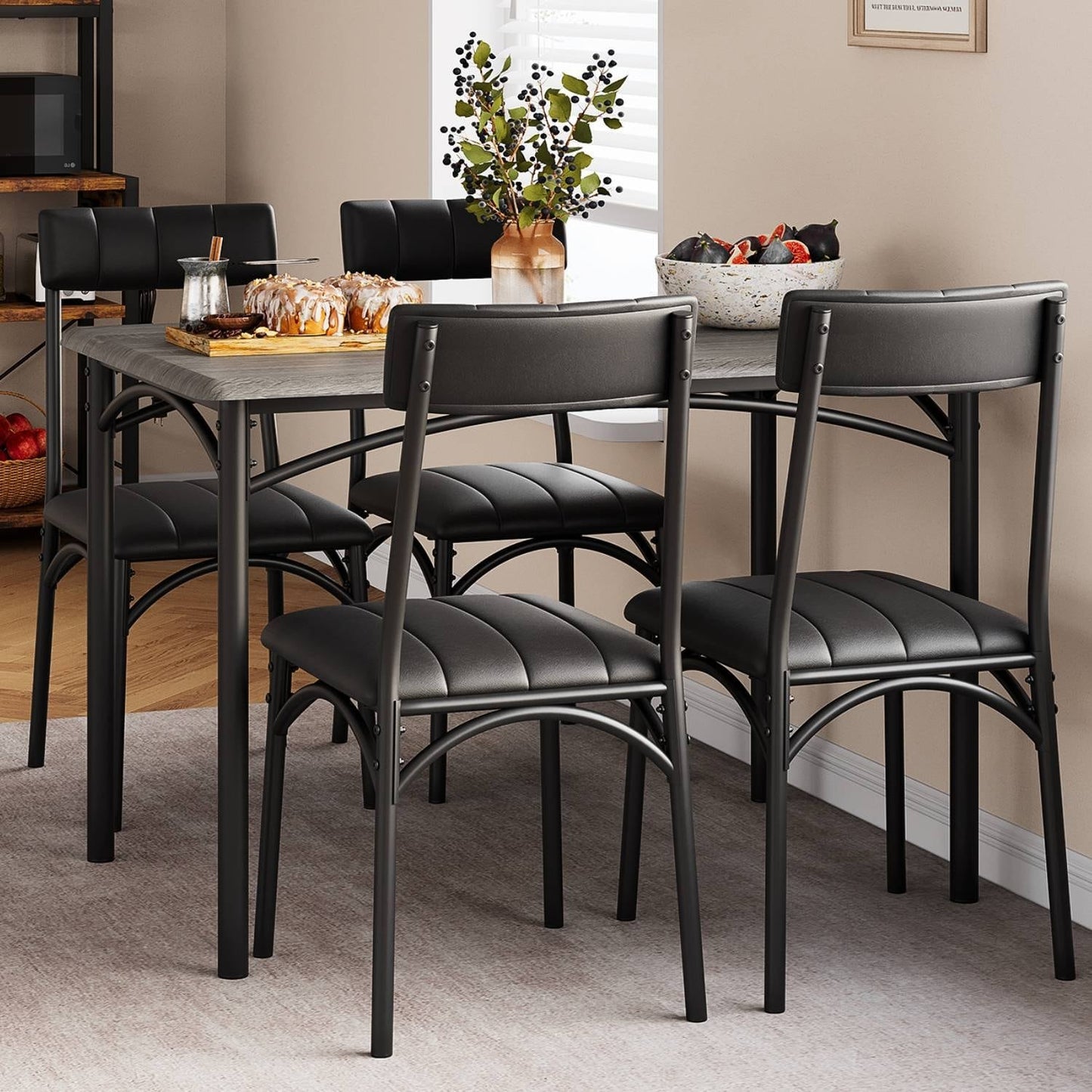 Ensemble table et chaises rectangulaires pour 4 personnes avec chaises rembourrées
