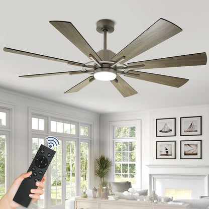 Ventilateur de plafond télécommandé avec éclairage, 8 grandes pales en bois