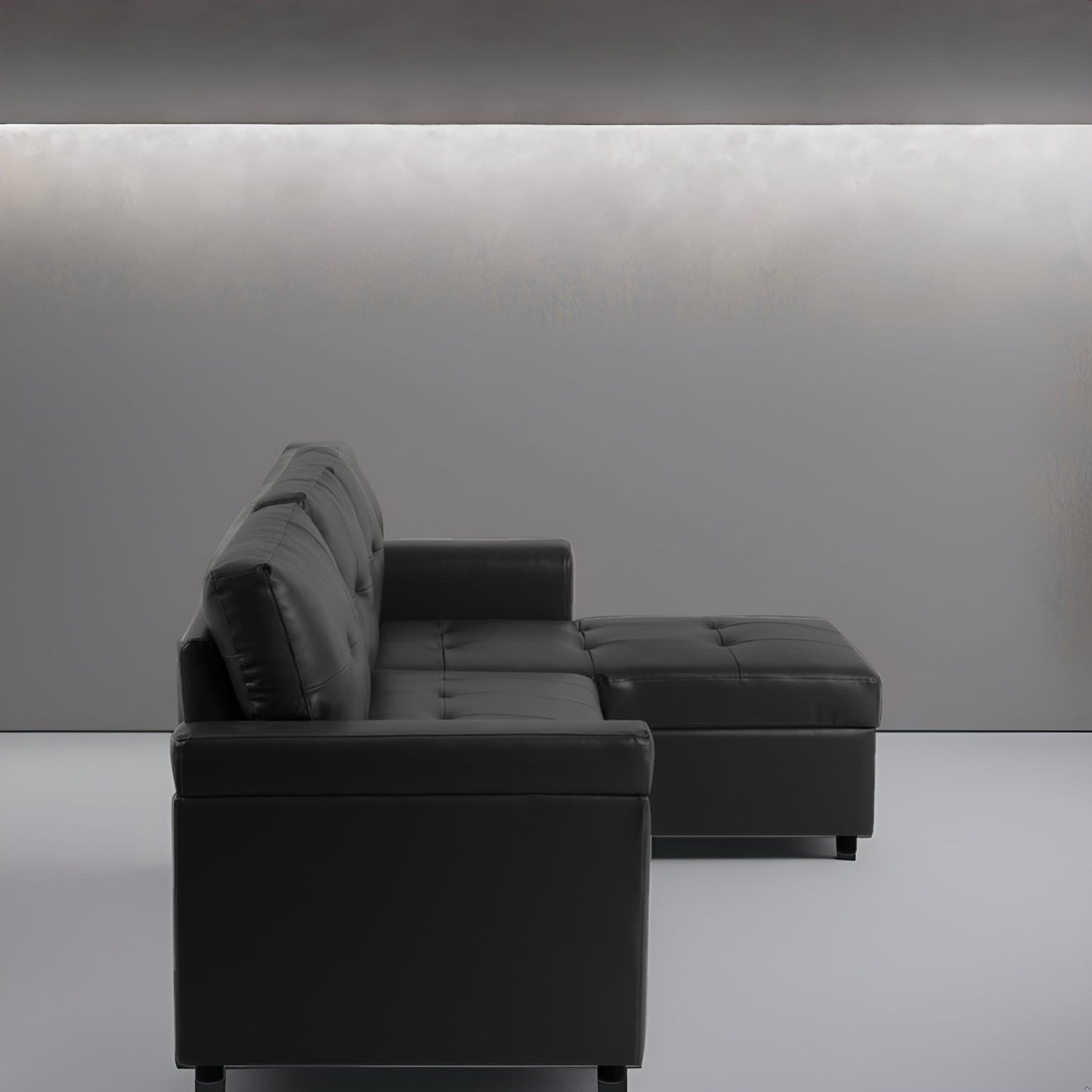 Canapé d'angle réversible avec lit gigogne, méridienne avec rangement dissimulé, pieds robustes.