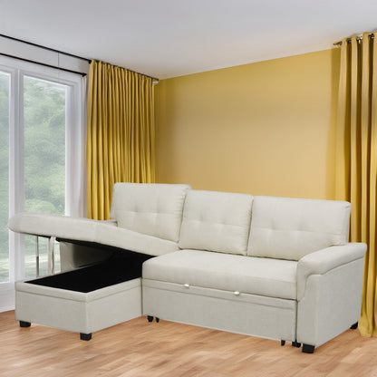 Canapé d'angle réversible avec lit gigogne, méridienne avec rangement dissimulé, pieds robustes.