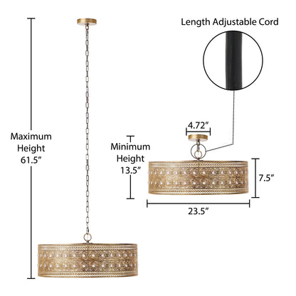 Lustre River of Goods Bryar en laiton et cristal, 23,5 W, 3 lumières - 23,5 x 23,5 x 61,5