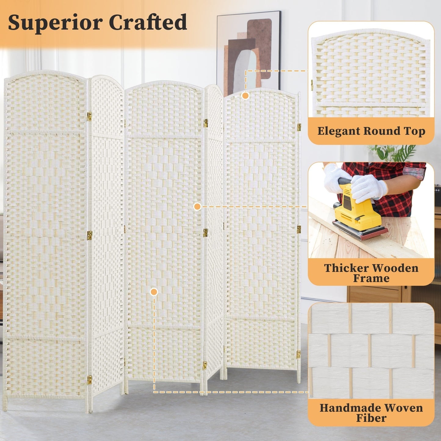 Paravent pliable autoportant en fibre tissée de 1,83 m de haut