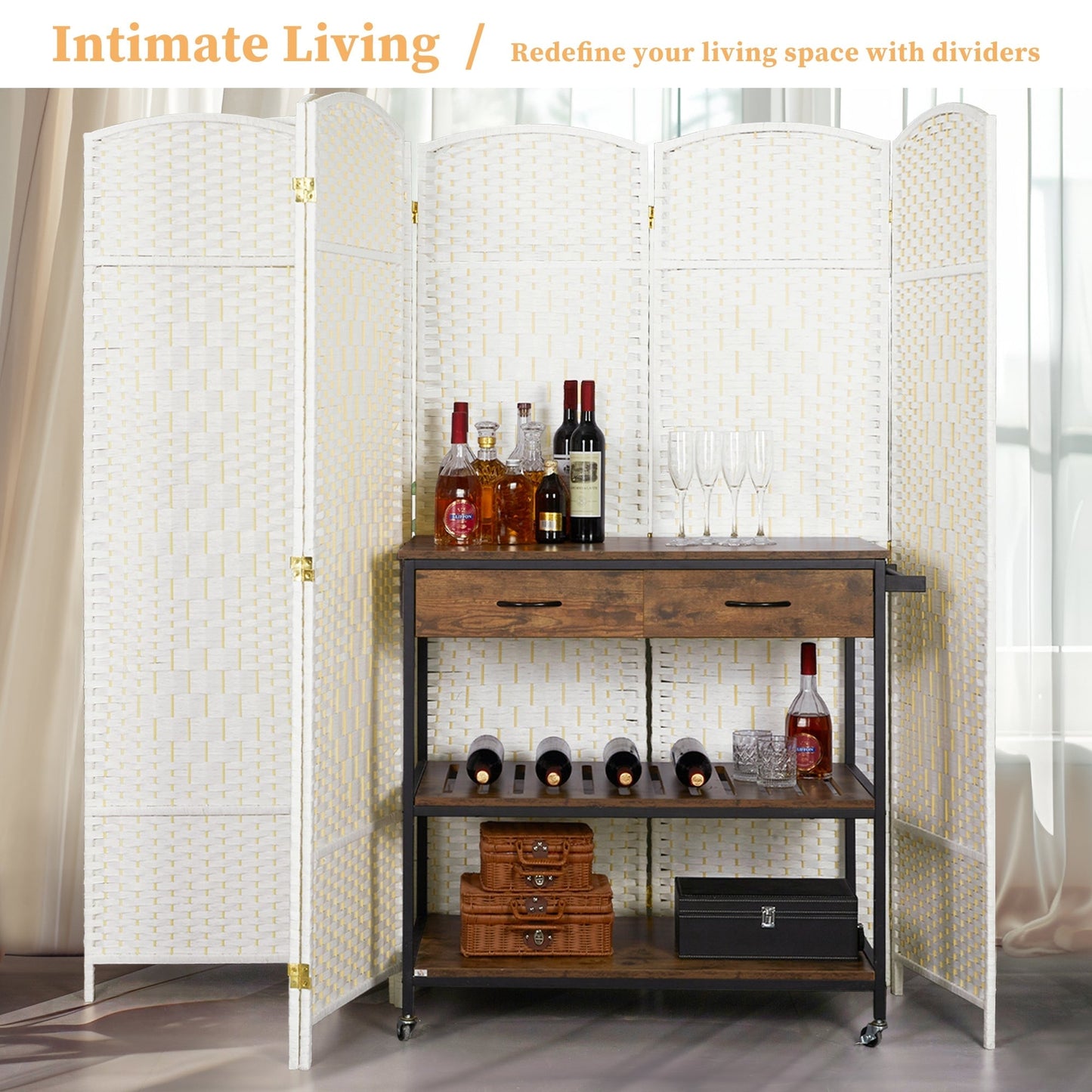 Paravent pliable autoportant en fibre tissée de 1,83 m de haut