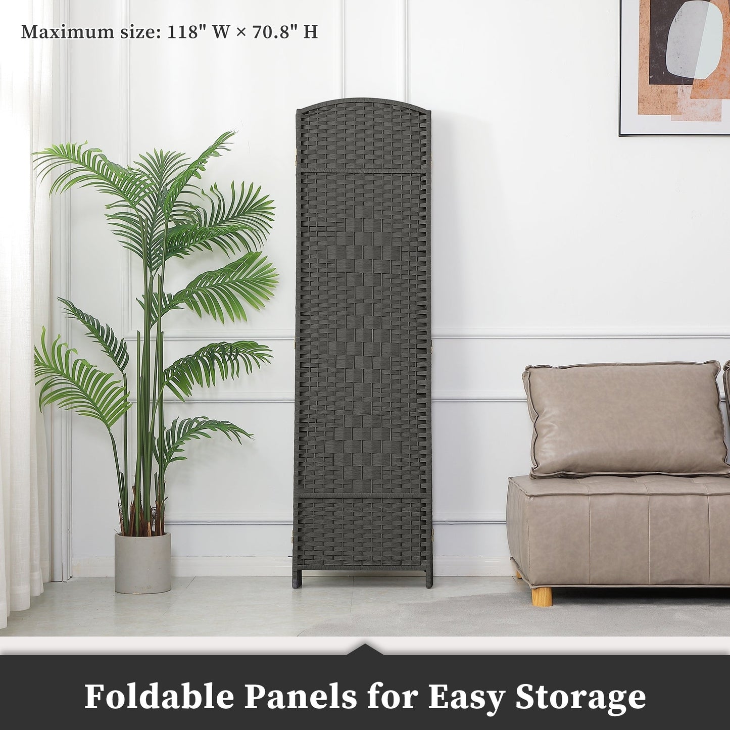 Paravent pliable autoportant en fibre tissée de 1,83 m de haut