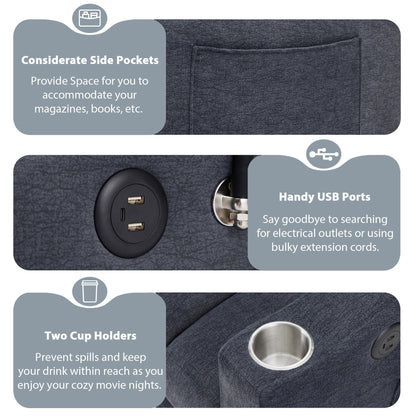 Canapé-lit convertible Roomfitters avec ports USB, poches latérales, porte-gobelets et support de téléphone pivotant pour le salon