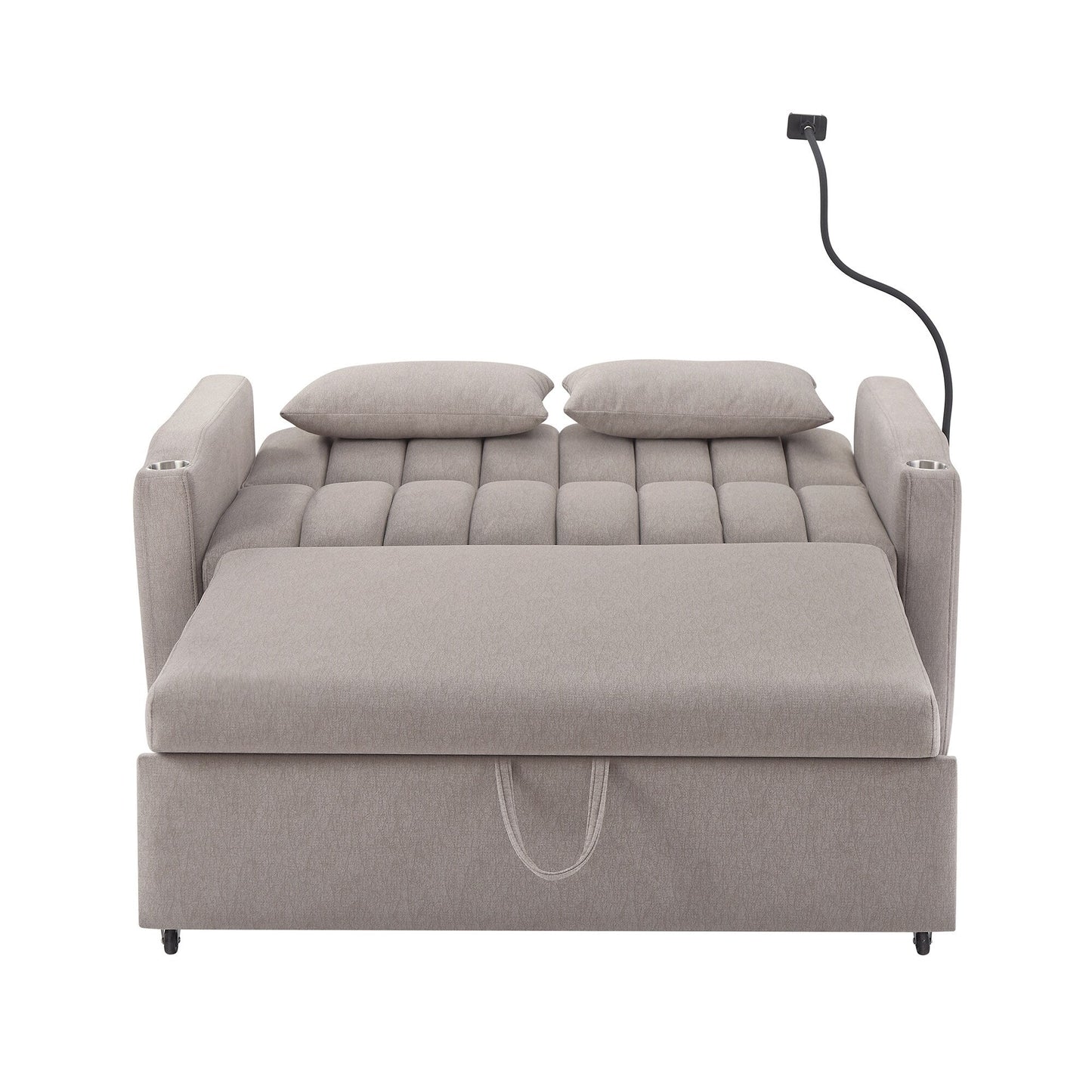 Canapé-lit convertible Roomfitters avec ports USB, poches latérales, porte-gobelets et support de téléphone pivotant pour le salon
