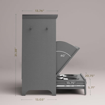 Station d'alimentation pour chiens Roomfitters avec 2 gamelles surélevées, meuble d'alimentation inclinable pour animaux de compagnie