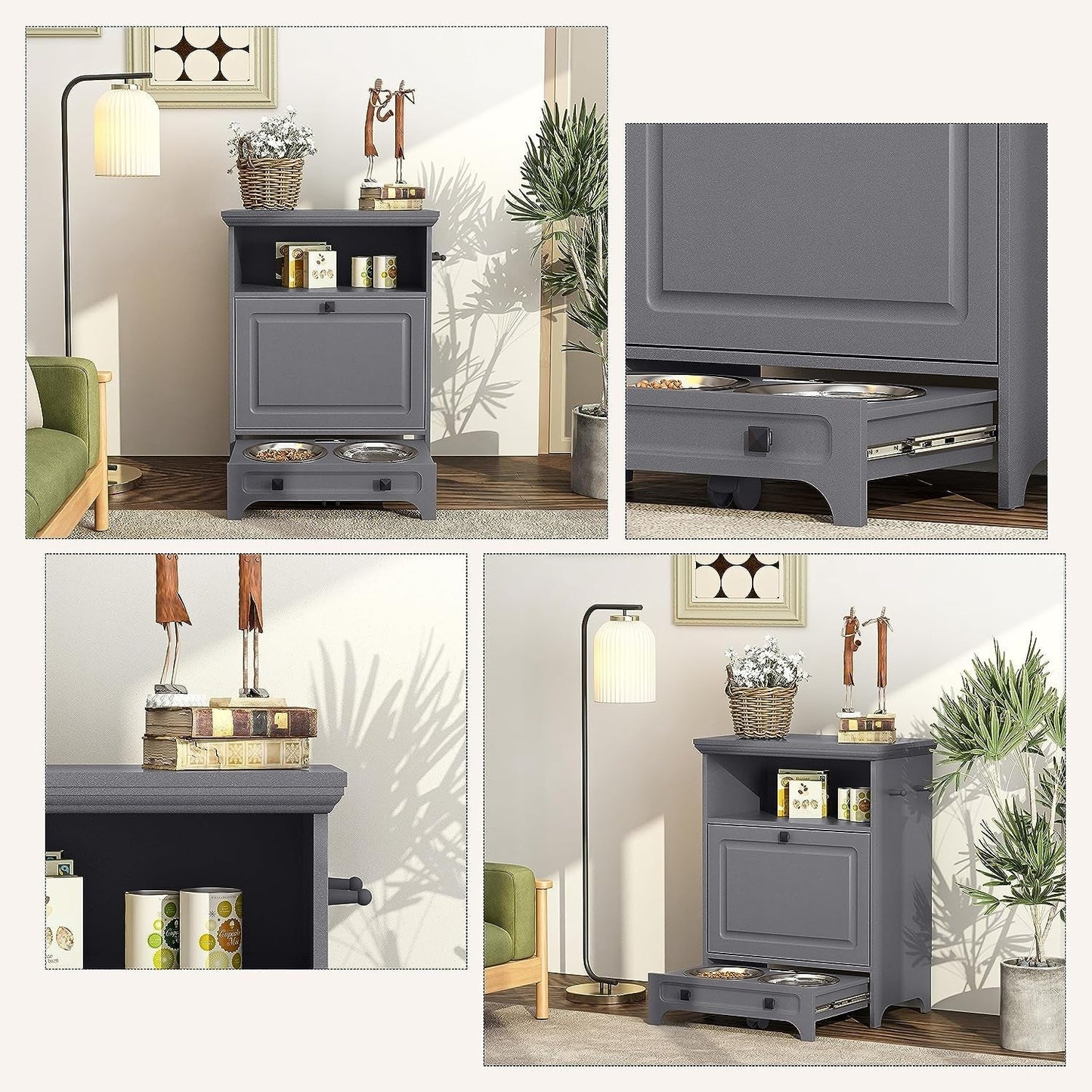 Station d'alimentation pour chiens Roomfitters avec 2 gamelles surélevées, meuble d'alimentation inclinable pour animaux de compagnie