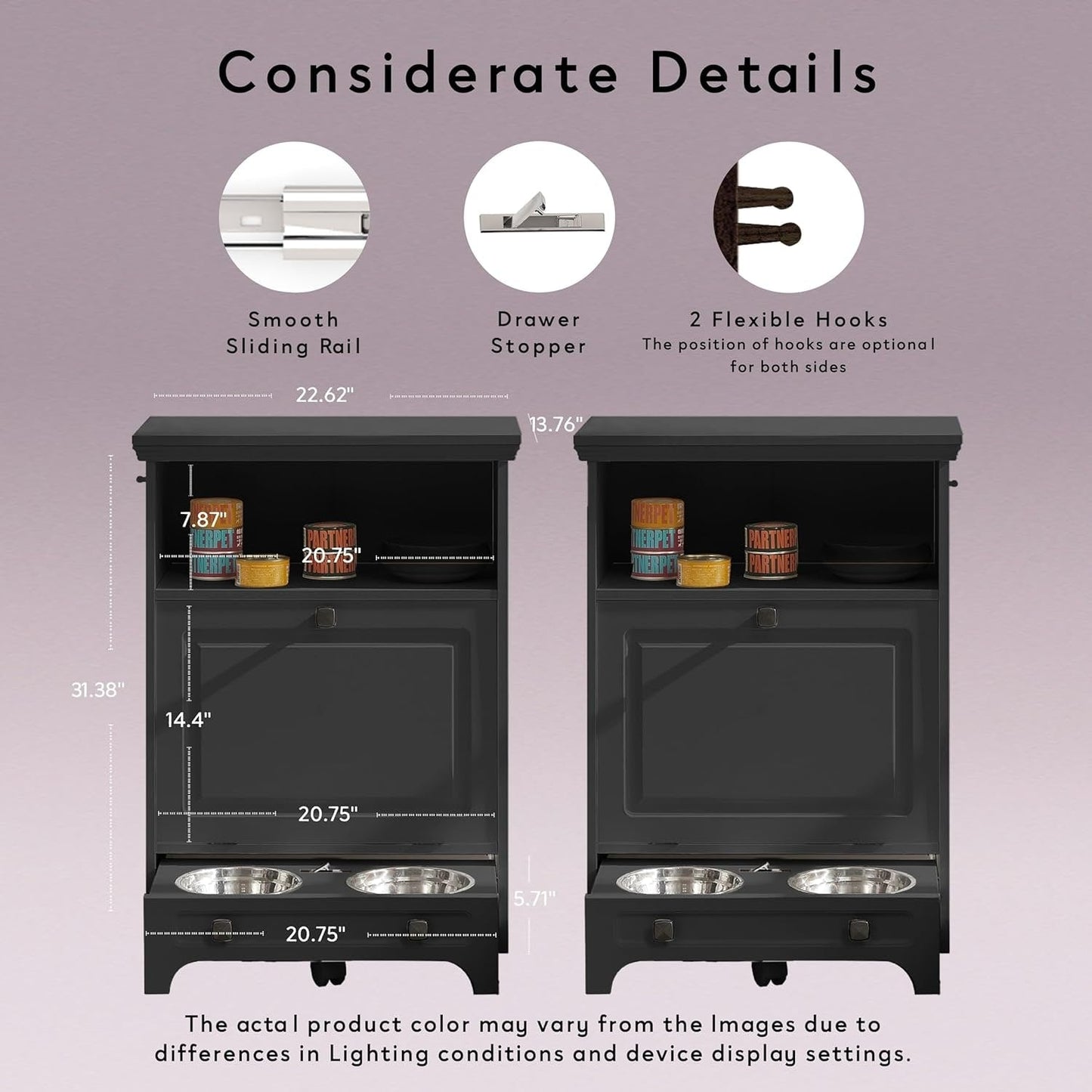 Station d'alimentation pour chiens Roomfitters avec 2 gamelles surélevées, meuble d'alimentation inclinable pour animaux de compagnie
