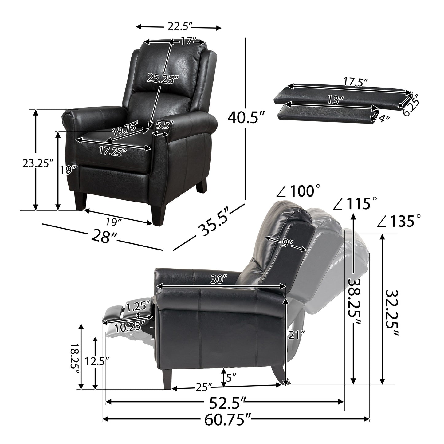 Fauteuil inclinable en cuir PU ultra-confortable Roomfitters, fauteuil inclinable luxueux pour salon ou chambre à coucher