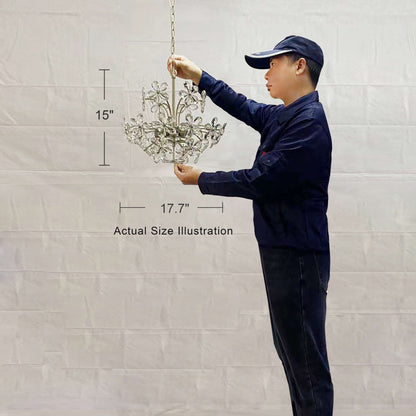 Lustre Rosa à 6 lumières en cristal champagne argenté brossé, orné de fleurs