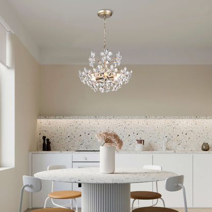 Lustre Rosa à 6 lumières en cristal champagne argenté brossé, orné de fleurs